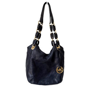 MICHAEL Michael Kors Lilly Black Leather Medium Chain Hobo Bag Shoulder Purse